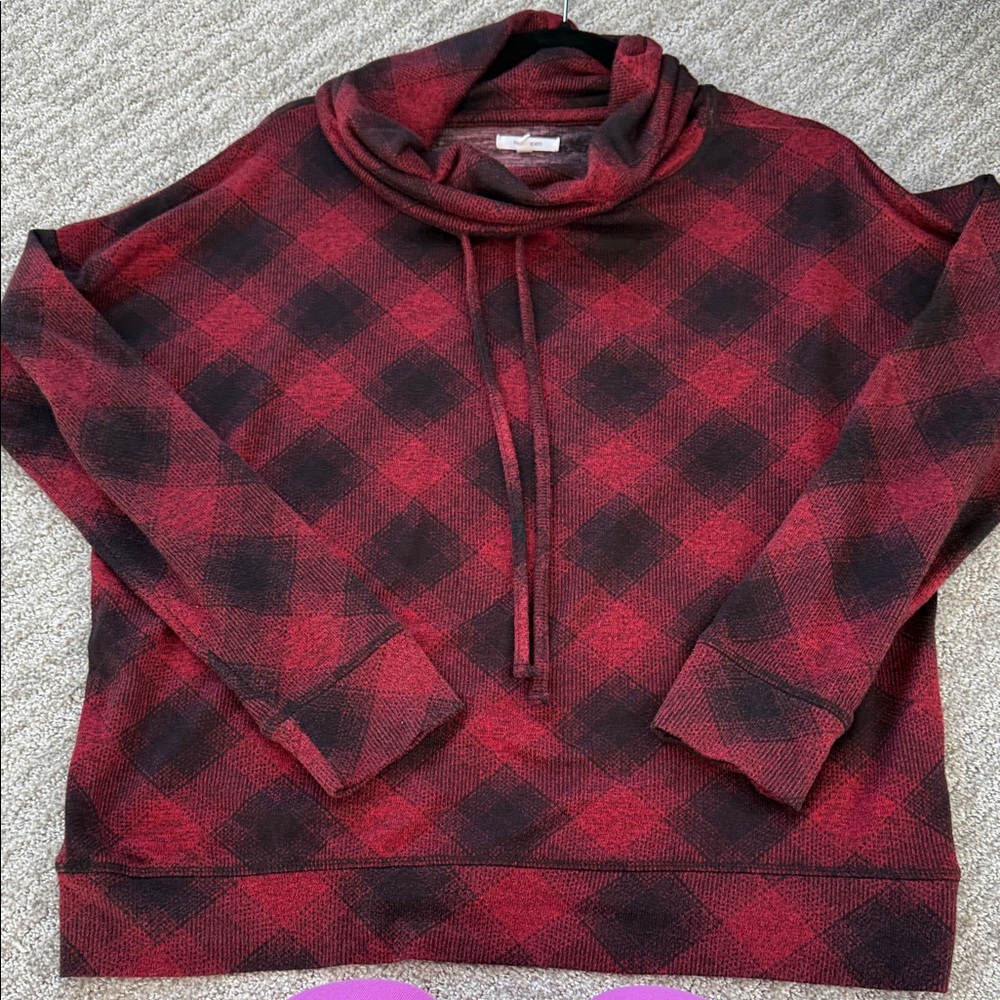 Buffalo Red and Black Plaid Cowl Neck Sweatshirt - Picture 3 of 8